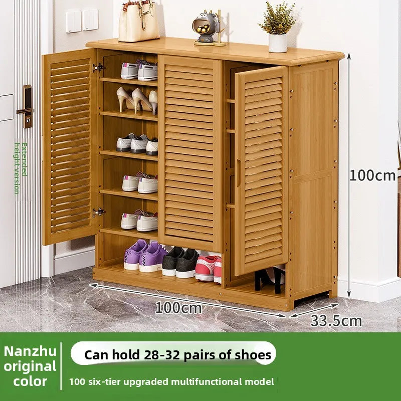 Shoe cabinet Household door porch cabinet Solid wood indoor shoe rack against the wall Large capacity dust-proof storage rack Oasis Select 100-6 floors