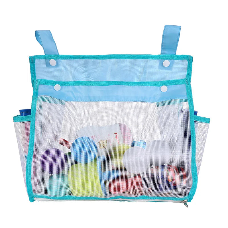 Kids Bath Toy Organizer Hanging Storage Bag with Large Open Top & Zipper-Shower Bathtub Organizer for Toys Toy Storage Packaging Oasis Select Blue