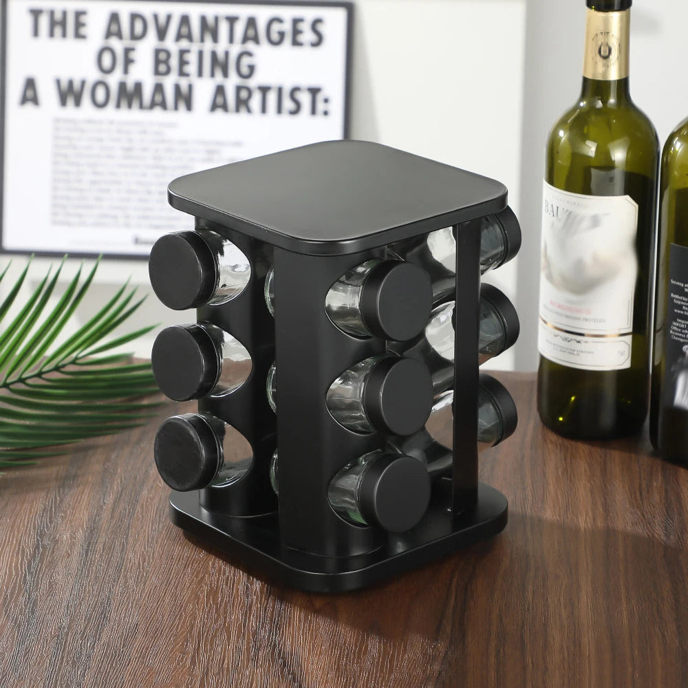 360-Degree Rotating Stainless Steel Spice Rack, Spice Jars, Multi-Compartment Spice Rack, Kitchen Storage Oasis Select Black 12 heads
