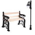 Miniature Street Lamp & Park Bench Fairy Garden Figurine Set