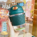 1 PCS Cute Bunny Ear Clear Large Capacity Water Bottle Pearl Strap Cartoon Decors For Girls Daily Use Oasis Select green380ml E