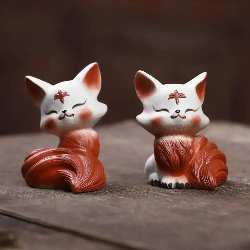 Purple Clay Tea Pet Fox Ornament Nine-tailed Spirit Fox Sculpture Creative Painted Tea Tray Decoration Accessories Tea Set Can Oasis Select