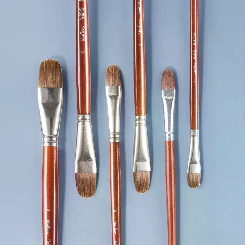 12pcs/Set High-grade Weasel Hair Oil Painting Brush Hazel Shap Row Pen Long Birch Rod Acrylic Drawing Art Supplies Artist Supply Oasis Select