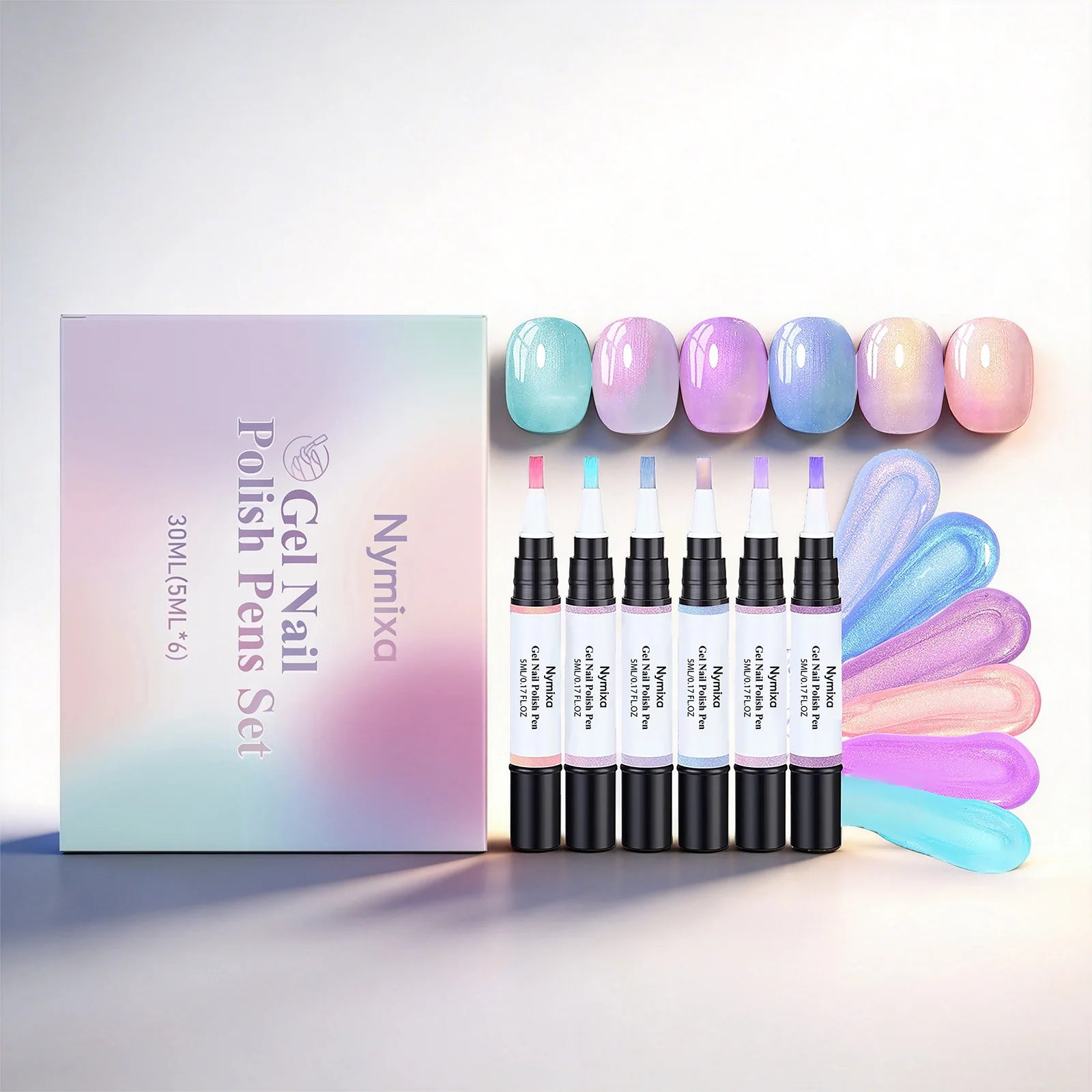 Multi-Color 3in1 Gel Nail Polish Pens Set - Quick Dry Long Lasting No Base Top Coat Needed Easy DIY for Beginners Home Manicure Oasis Select 6pcs