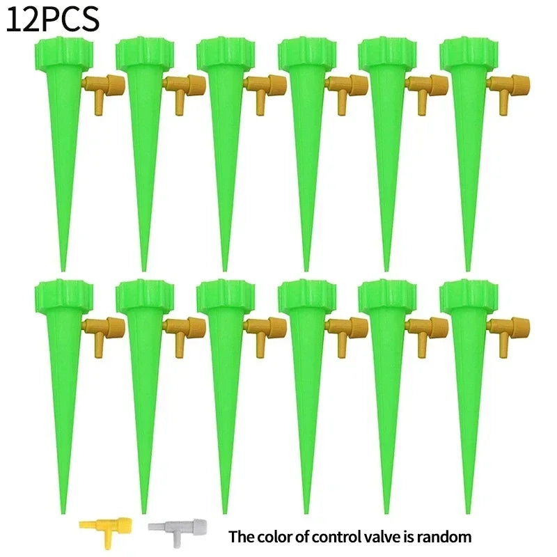Automatic Drip Irrigation System Self Watering Adjustable for Flower Plants Greenhouse Garden Auto Water Dripper Device Oasis Select 12PCS-Green