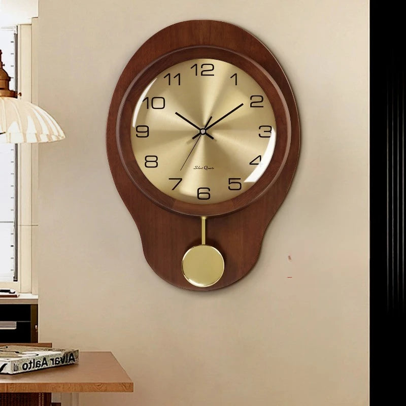 New Chinese Style Solid Wood Clock, Living Room, Home Decor, Chinese Style Silent Wall Decoration Scandinavian Style Oasis Select