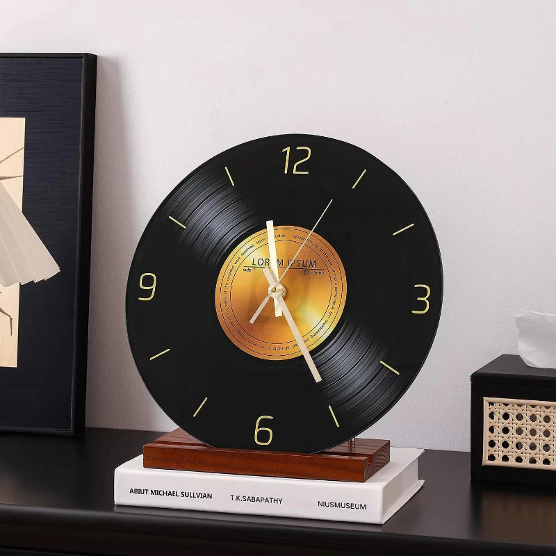 Mid Ancient Style Retro Vinyl Record Desktop Clock Decoration Living Room TV Cabinet Italian Minimalist Decoration Desk Clock Oasis Select