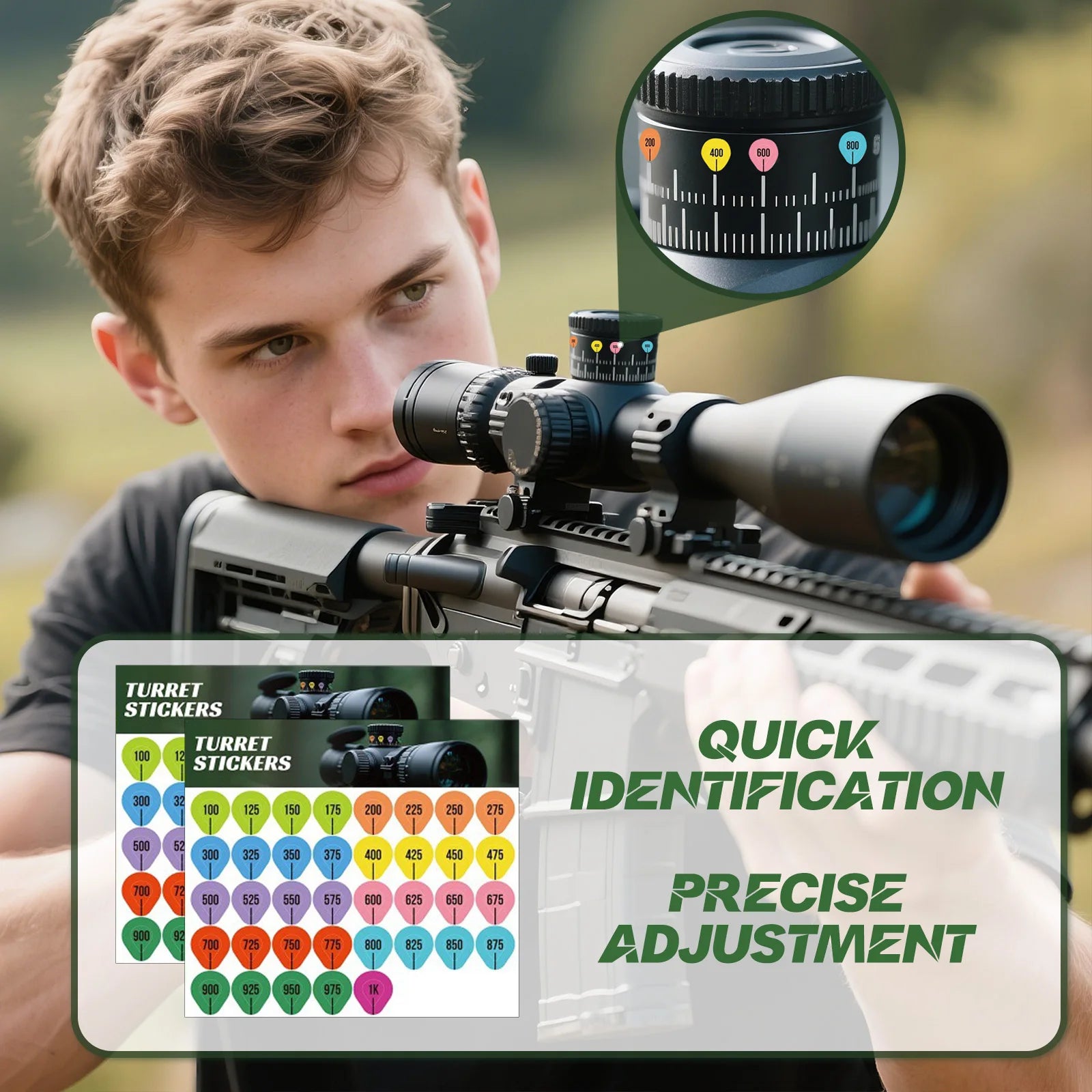 8-Sheet Rifle Scope Turret Stickers for Long Range Shooting Scope Turret Tags Oasis Select white