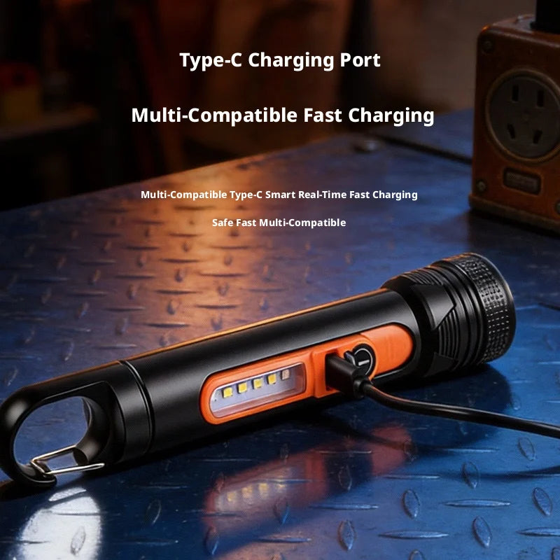 Multi-Functional Handheld Torch Zoomable Design Long-Range Flashlight with Side Lamp Hook and Flexible Wide Beam for Outdoor Oasis Select