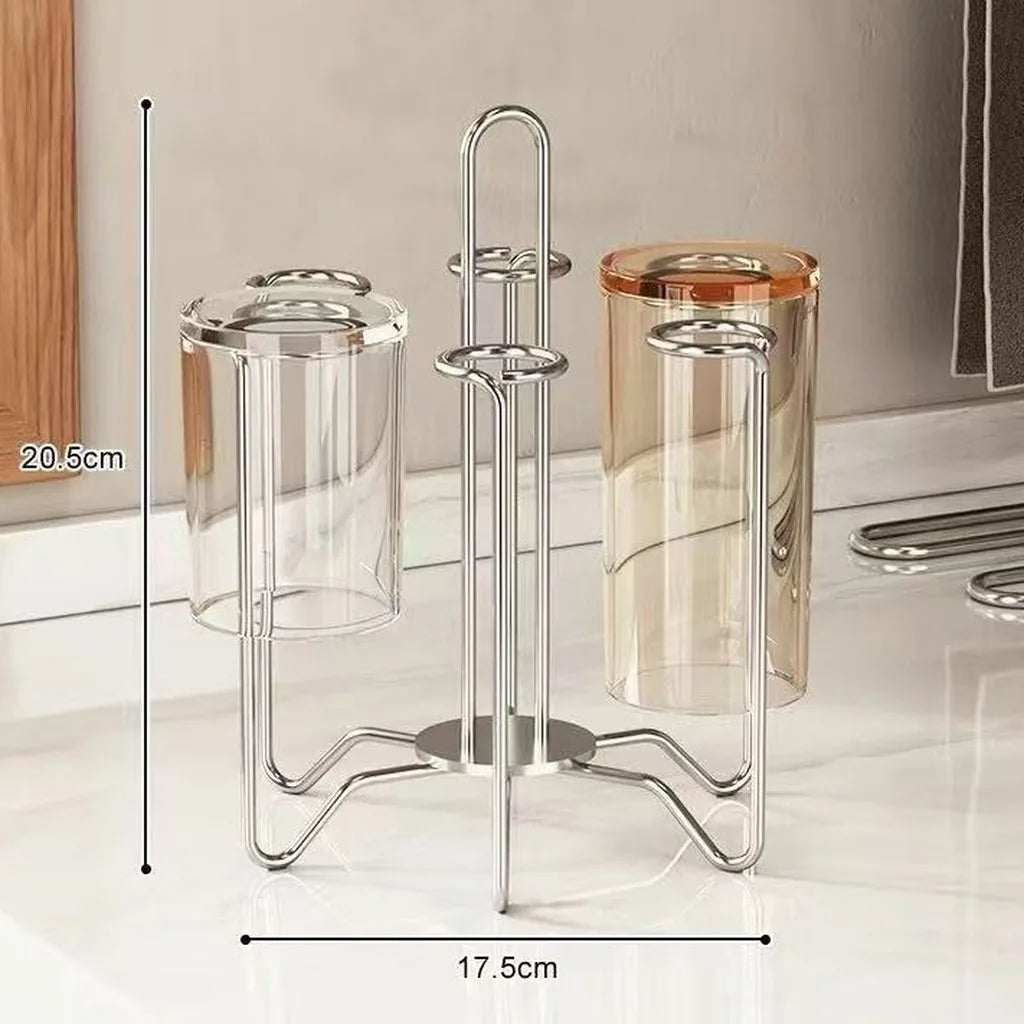 Stainless Steel Cup Drying Rack with Drip Tray – Holds 6 Cups