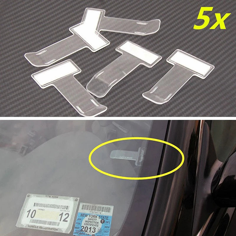 5Pcs Clear Plastic Car Styling Parking Ticket Holder Car Fastener Card Holder Mounting Fastener Organizer Windshield Stickers Oasis Select
