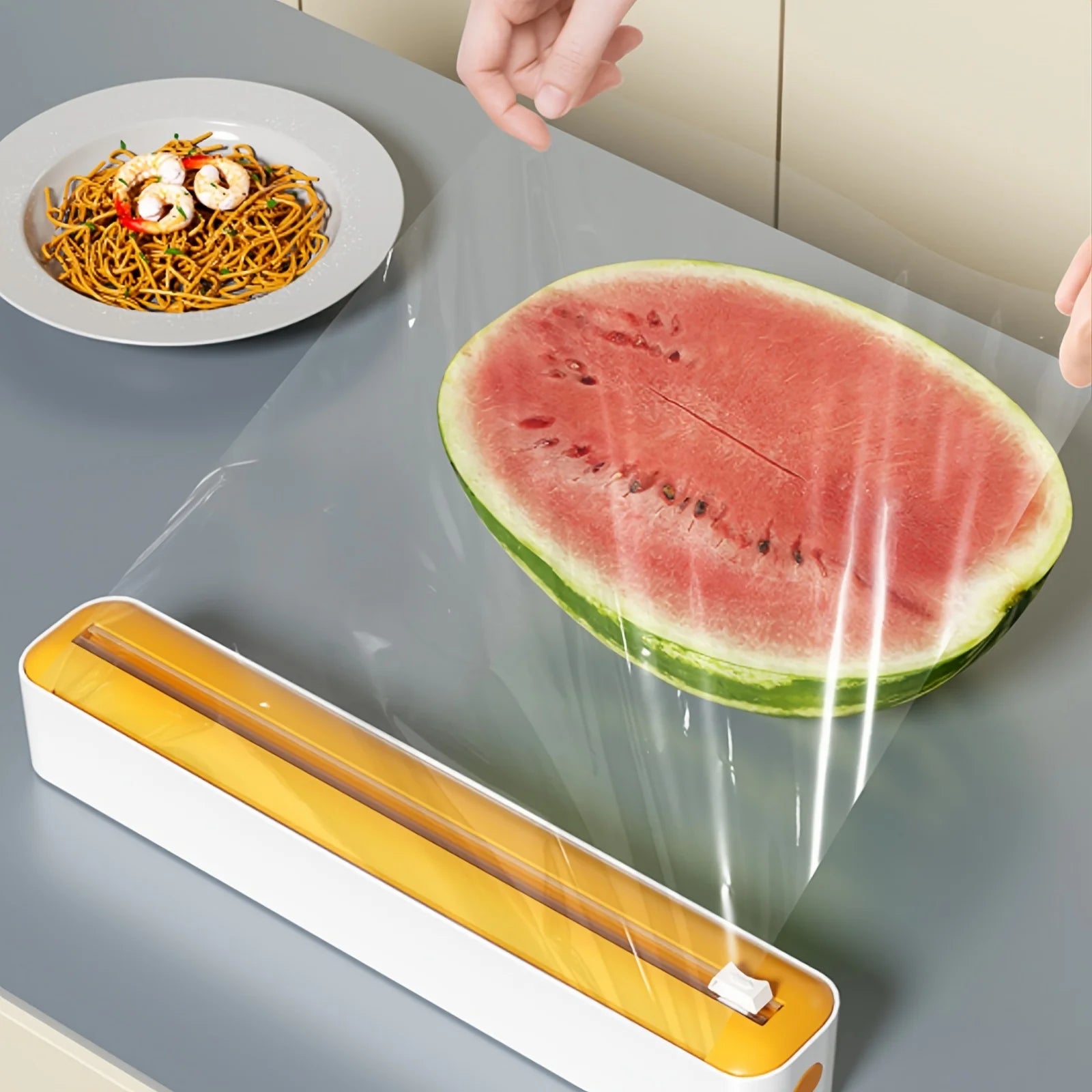 2-in-1 Plastic Wrap & Foil Dispenser with Slide Cutter - Durable Kitchen Organizer with Suction Cup Base for Home Use Oasis Select