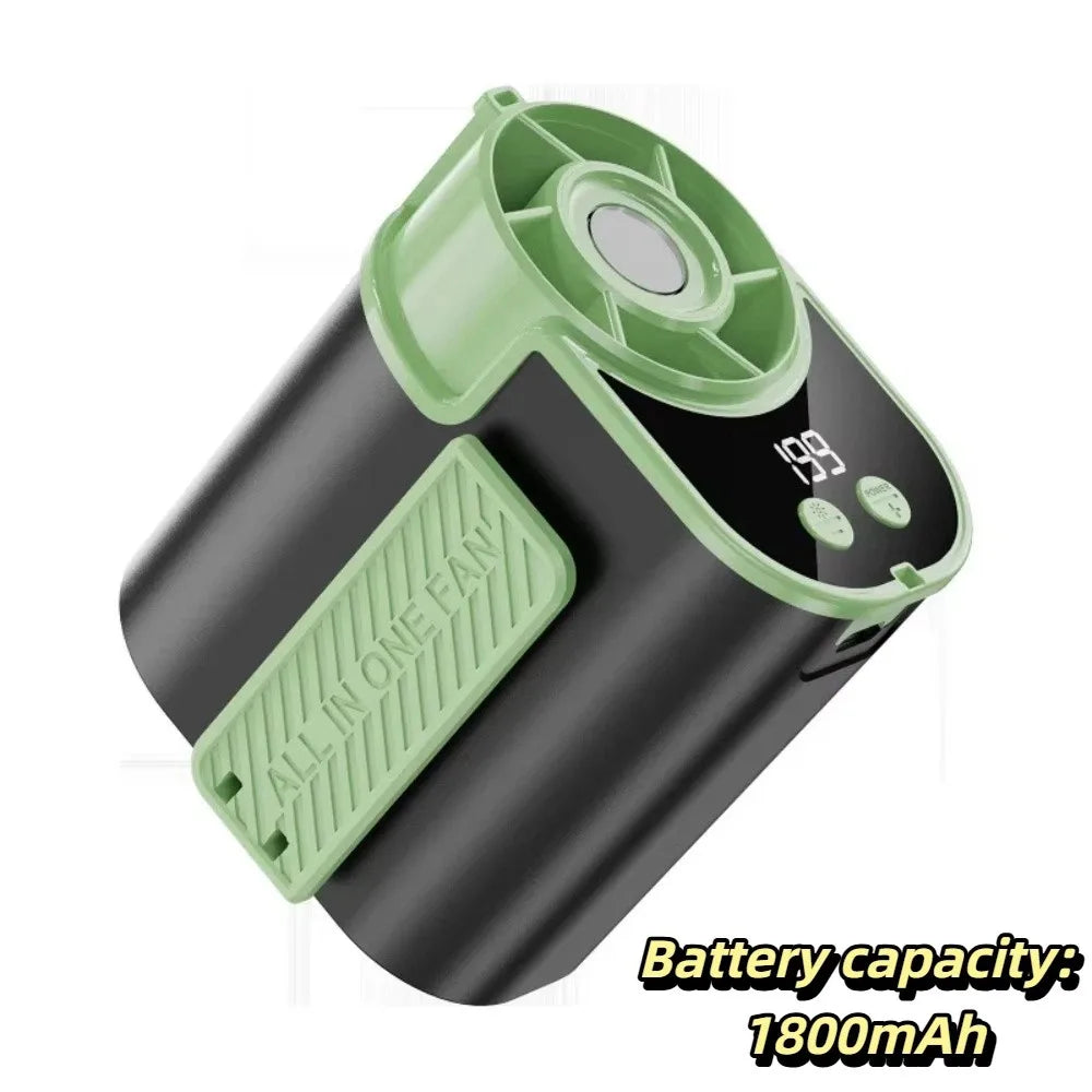 LED Display Waist Clip Fan Strong Airflow High-Speed Hanging Neck Fan Dual Wearing Solid Clip Structure Mini Cooling Fan Oasis Select Green
