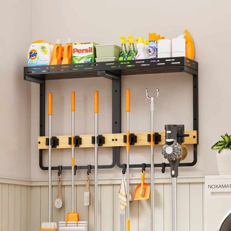 Household wall-mounted broom rack, mop clip, balcony, courtyard finishing and storage, hanging cleaning tool storage rack Oasis Select