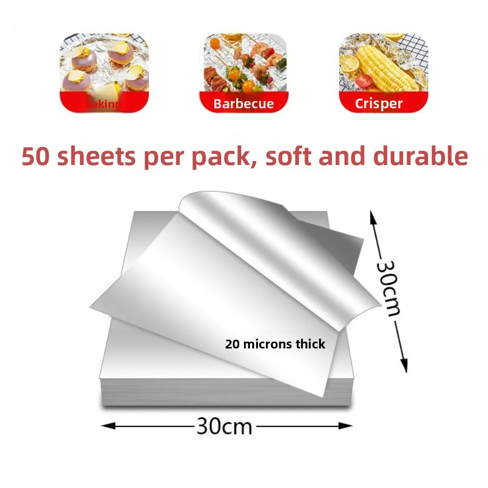 50pcs Disposable Aluminum Foil Paper Square Oil-proof Food Container Paper Non-stick Thick Kitchen Baking Tool Oasis Select