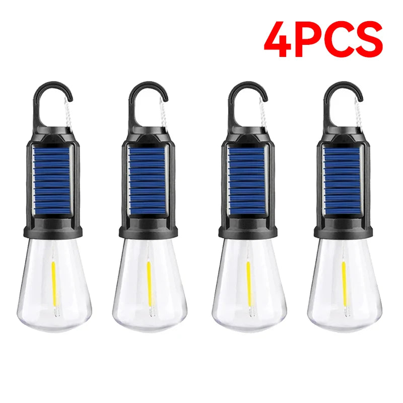 Rechargeable Solar Powered LED Camping Lamp Bulbs Night Lights Waterproof Portable Hook Up Handheld Lamp for Outdoor Camping Oasis Select Set B 4PCS