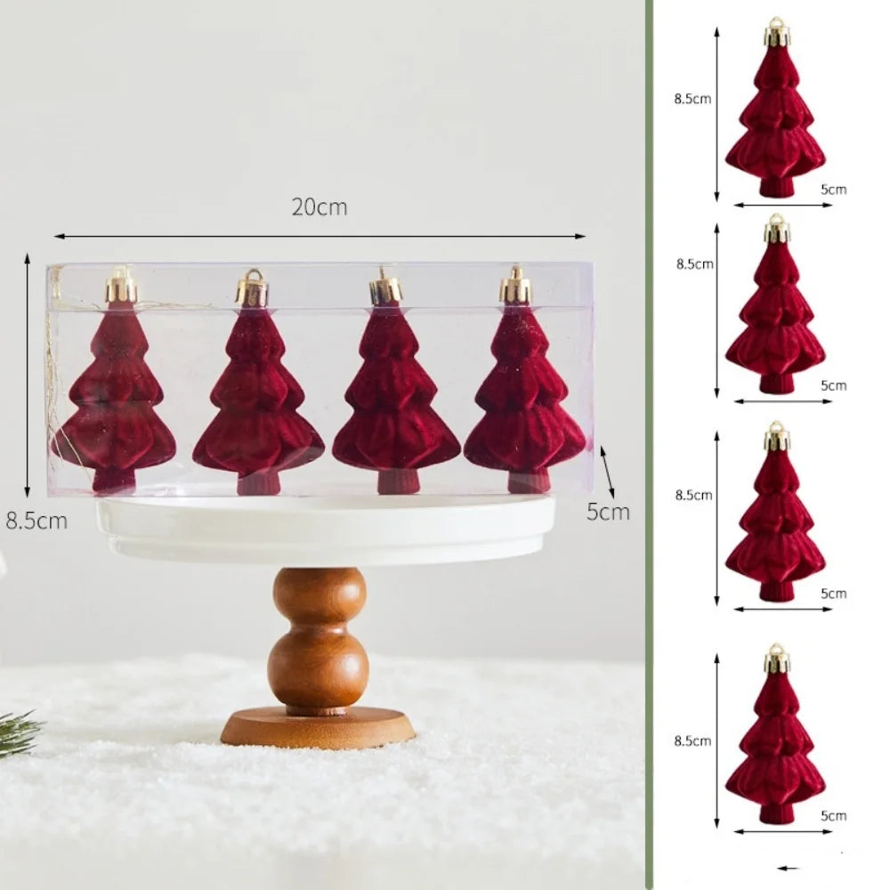 Wine Red Velvet Flocked Christmas Ball Ornaments | Elk Wreath