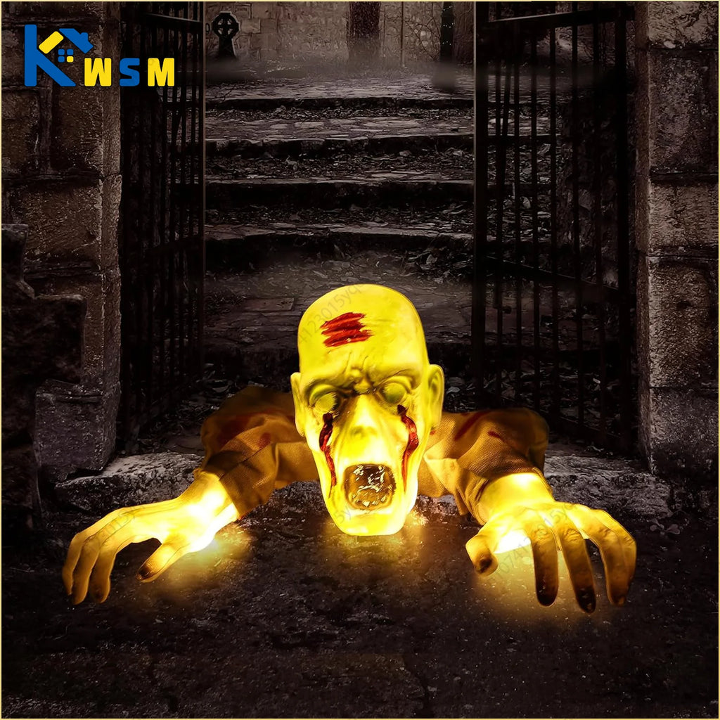 1PC Halloween Creepy Ghost Horror Ornament Glowing Skeleton Ground Plug Hands Set Warm Light Skeleton Decoration Street Lamp Oasis Select