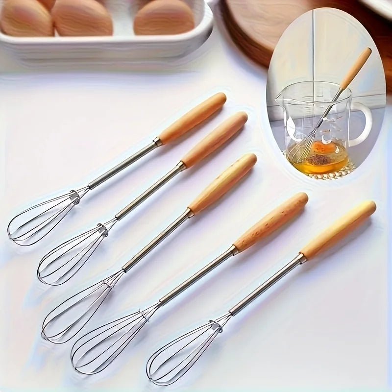 1pc/3pcs Set of Whisks with Solid Wood Handles, Stainless Steel Kitchen Whisk and Cream Mixer Oasis Select