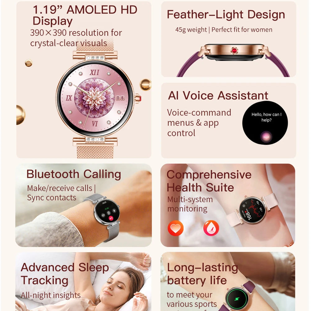Lady Smartwatch Information Push Amoled Screen BT Call Smart Watch Women's Health Monitor Sports 6.2mm Ultra-thin All Metal Case Oasis Select