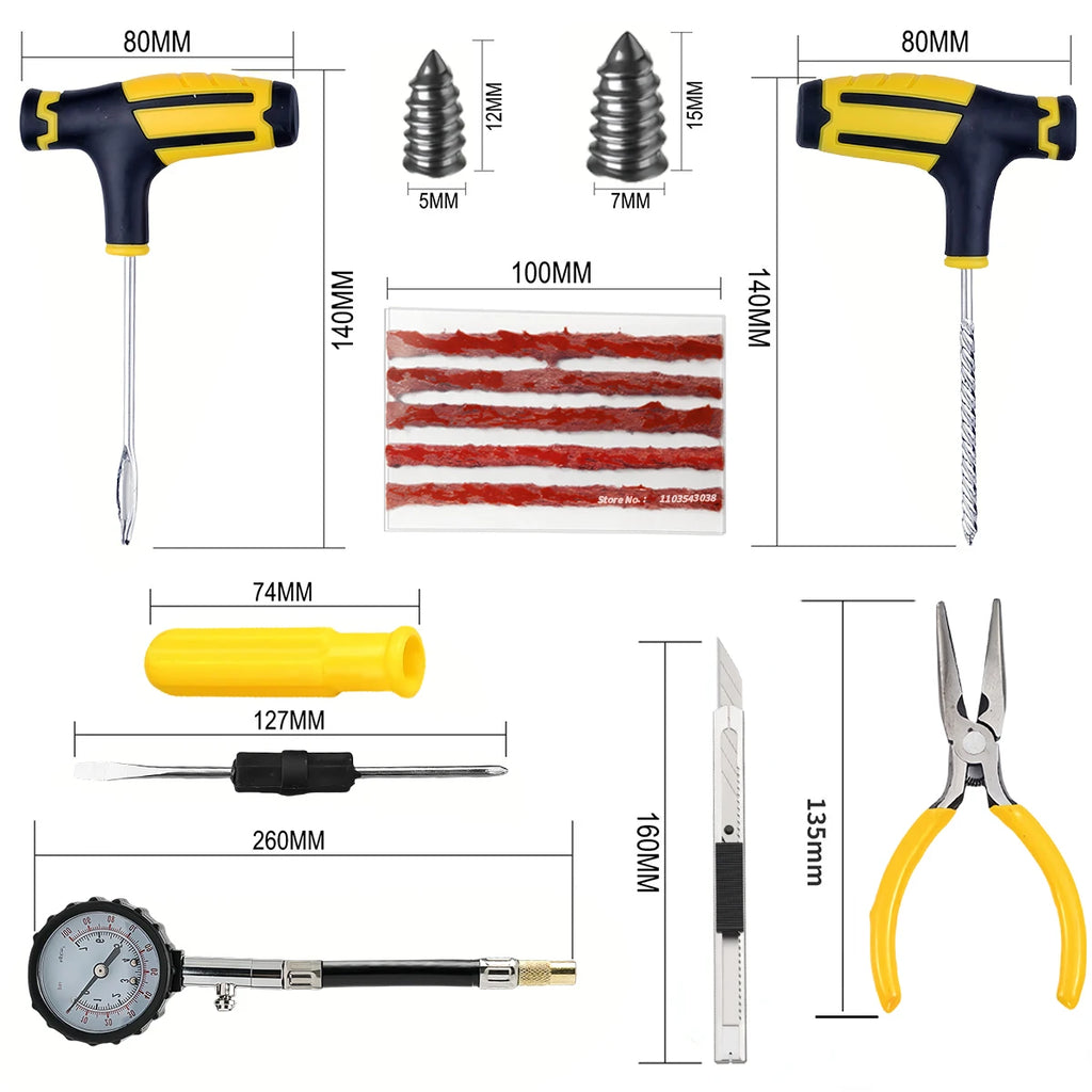 Car Tire Repair Kit Puncture Plug Tools Tyre Puncture Emergency for Universal Tire Strips Stiring Glue Repair Tool Kit Oasis Select