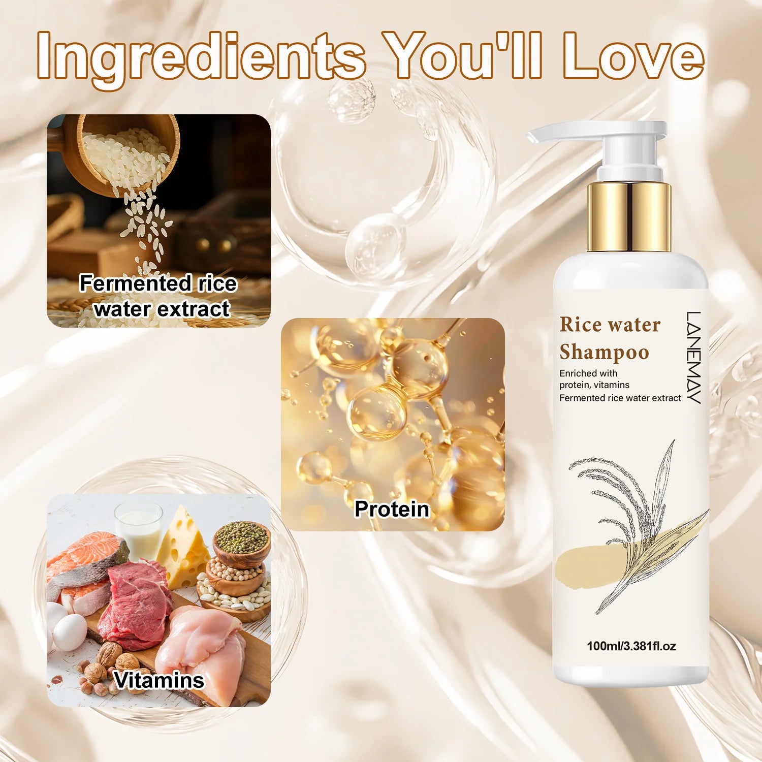 Lanemay Rice Water Shampoo – Hydrating & Softening 100ml