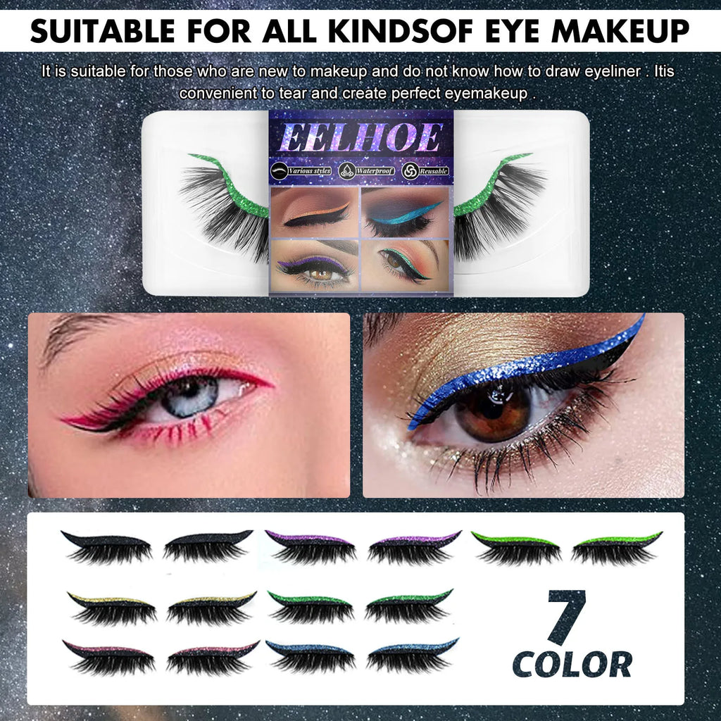 7color Glue-Free Faux Mink 3D Self-Adhesive Eyeliner Lash Stickers Waterproof Sweatproof False Eyelashes Stickers Eye Makeup Oasis Select