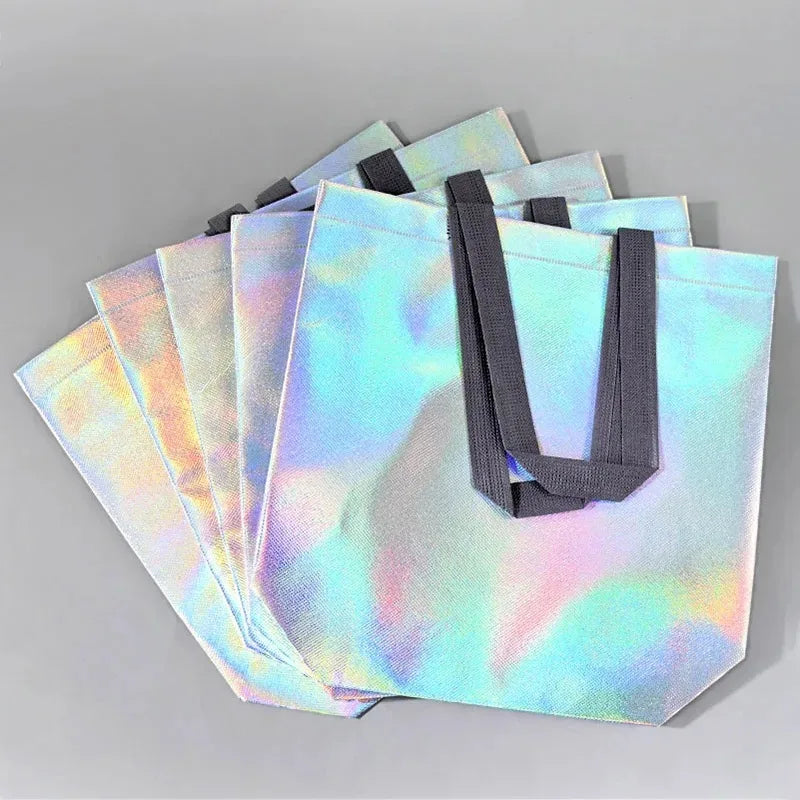 5/10/15 PCS Iridescent Gift Bags with Handles Glossy Shimmer Reusable Tote Stand Up Base for Wedding Birthday Party Favors Oasis Select