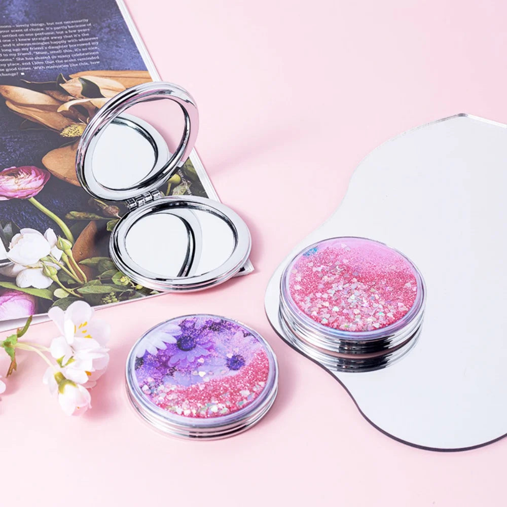 Quicksand Makeup Round Mirror Cute Girl Cartoon Double-sided Mirror Portable Makeup Mirror Home Decoration Accessories Oasis Select