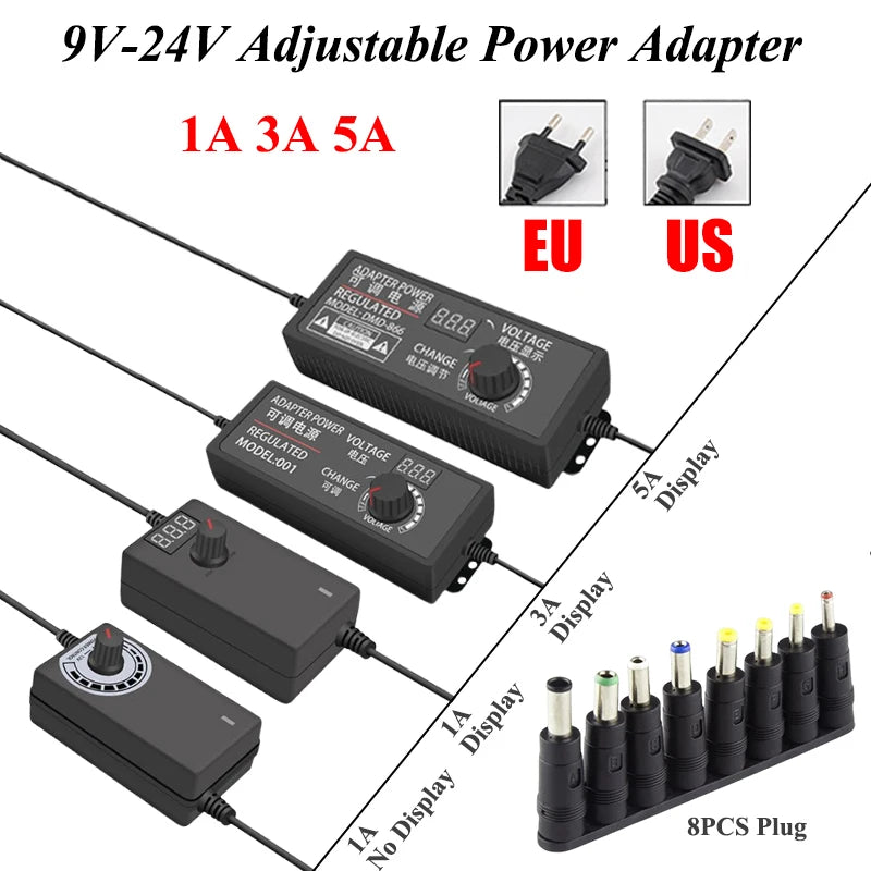 Transformer AC 220V TO DC 9V-24V 12V 24V Adjustable Power Supply AC 220 V TO DC 9 12 24 V 1A 3A 5A Transformers With 8PCS Plug Oasis Select