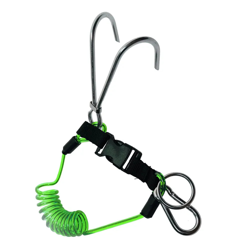 316SS Reef Drift Hook Spring Anti-Lost Rope Double End Diving Hook with Spiral Coil Lanyard Scuba Current Reef Hook Oasis Select Green
