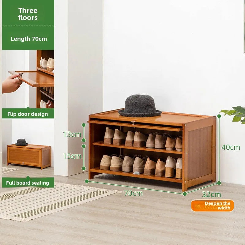 Shoe cabinet storage rack household modern door large capacity simple space saving ultra-thin solid wood Oasis Select Three layers 70 long