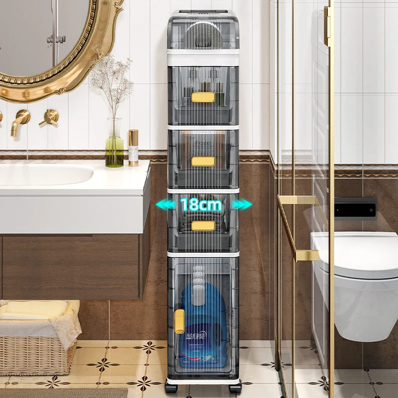 18cm Narrow Storage Cabinet, Multi-Tier Slim Organizer for Bathroom/Living Room, Holds Towel/Tissue/Cosmetic, Space-Saving Shelf Oasis Select