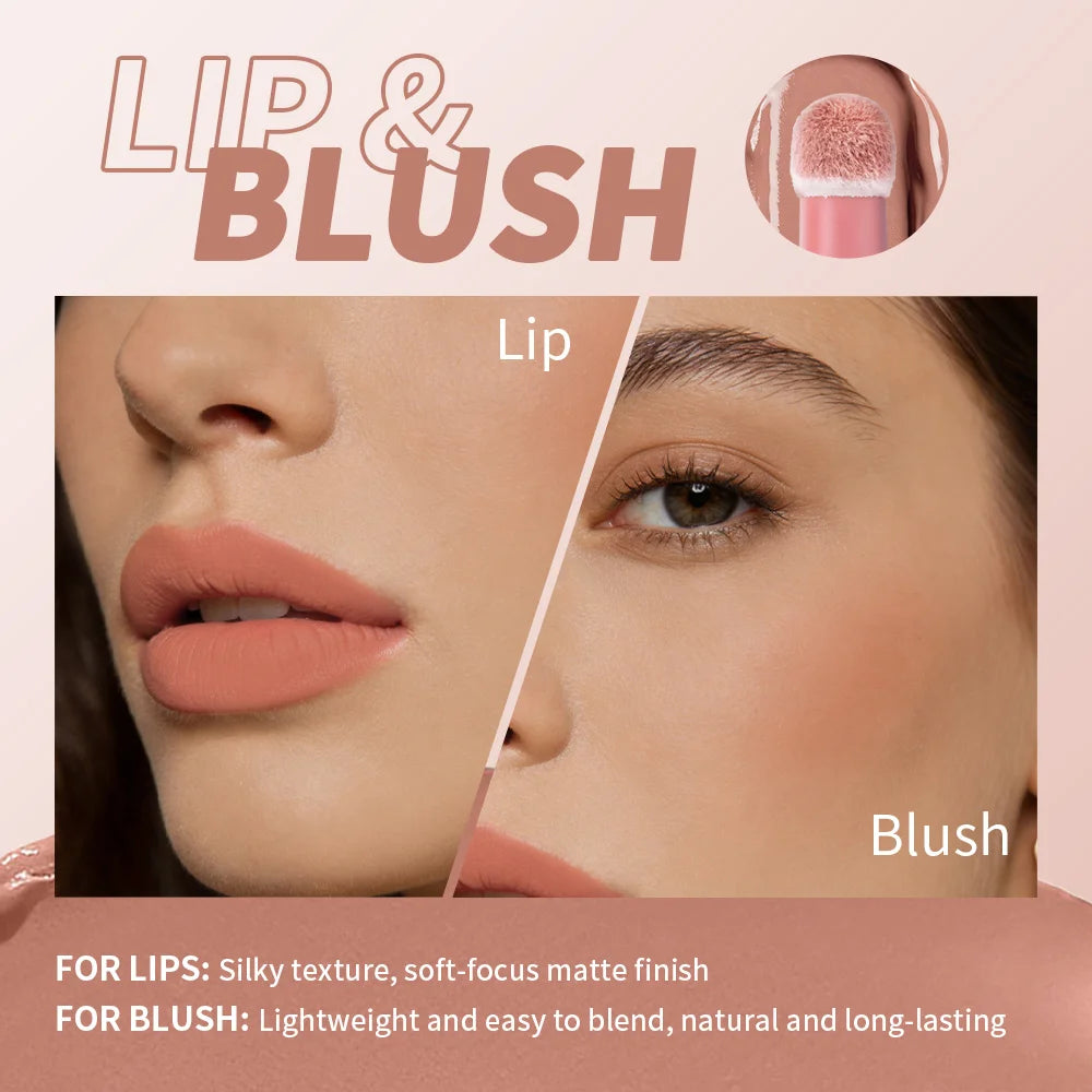 Lip Stain Air Cushion Lip Cream 2 IN 1 Lip & Blush Waterproof Matte Lip Glaze Mouth Red Lip Mud Non-fading Non-stick Cup Makeup Oasis Select