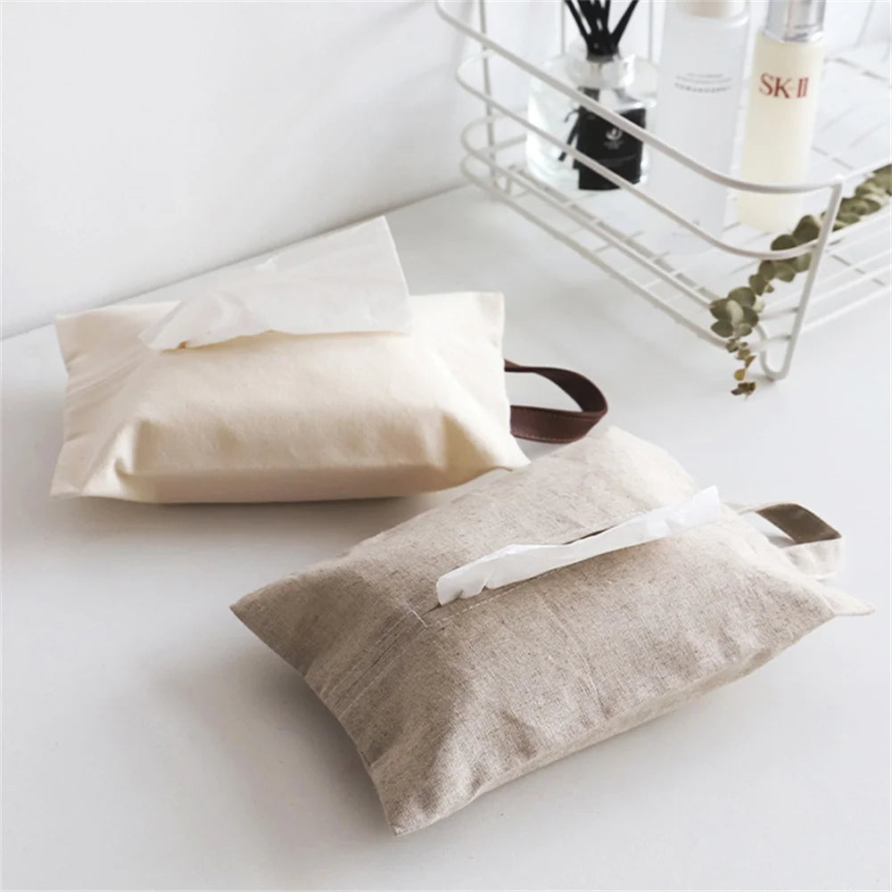 Japanese Style Hanging Napkin Holder Cover Cosmetic Box Case Canvas Cloth Tissue Box Pouch Organizer Home Office Car Accessories Oasis Select