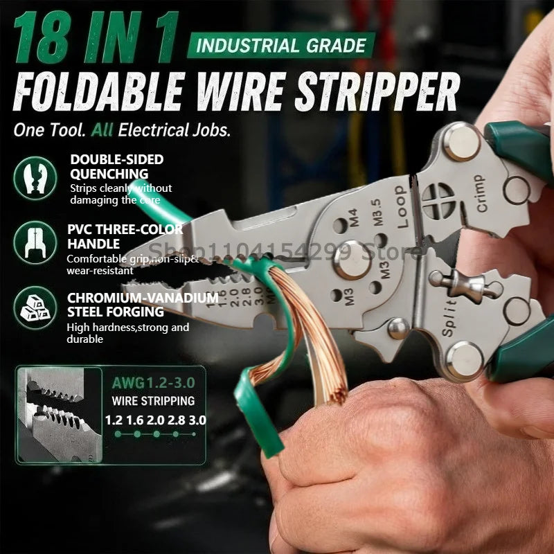 Foldable Wire Stripper Electrician Wire Splitter Wire Pliers Crimping Plier Tool with Stripping, Crimping and Twisting Functions Oasis Select