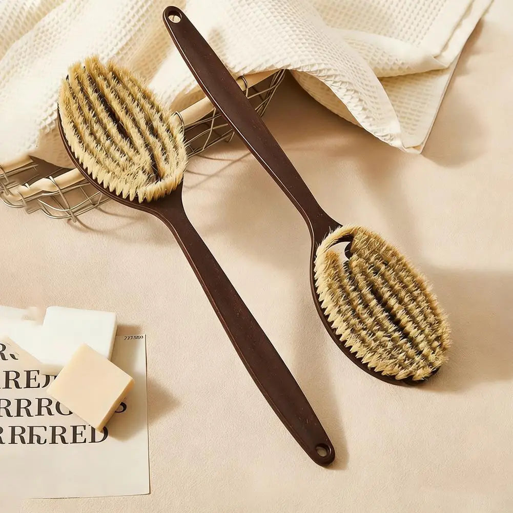 Natural Bristle Body Brush – Long Handle Back Scrubber Body Exfoliating Brush Oasis Select