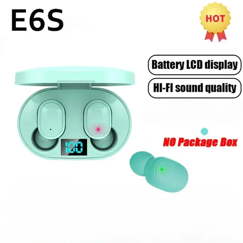E6S Wireless Bluetooth Earphones TWS Bluetooth Headset Wireless Earbuds Noise Cancelling Earphones with Microphone Headphones Oasis Select green