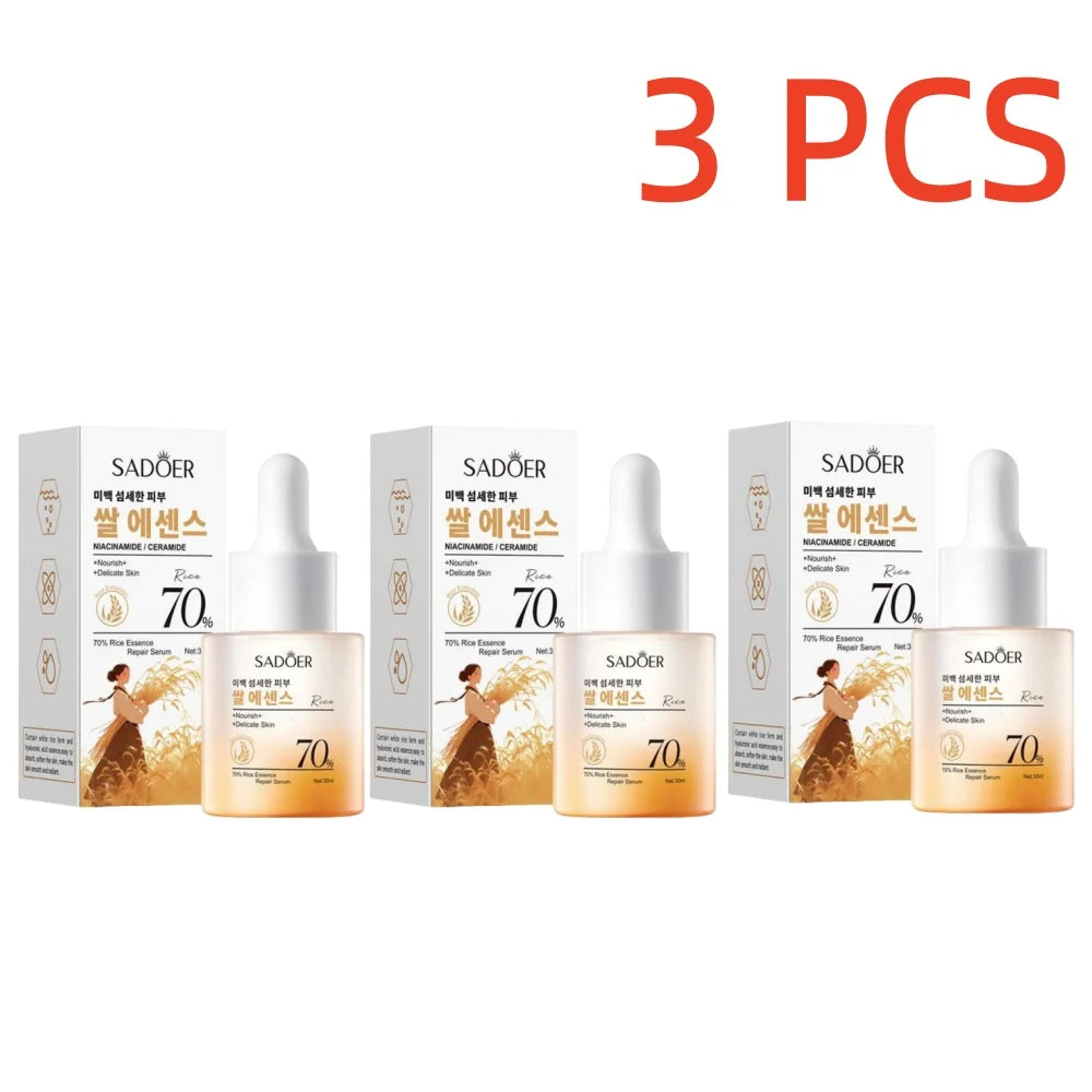 SADOER 70% Rice Essence Repair Serum 30ml - Niacinamide & Ceramide, Nourish Delicate Skin, Korean Rice Skincare Oasis Select 3 PCS