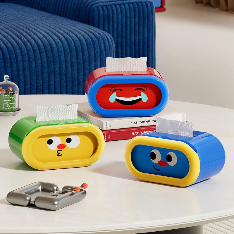 Creative tissue box cover, interchangeable expression pattern tissue storage box, pull-out tissue dispenser, tissue box holder Oasis Select