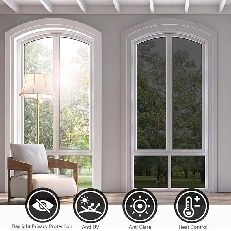 Window Privacy Film One Way Daytime Privacy Self-adhesive Vinyl Sun Blocking Anti UV Reflective Window Tint for Home and Office Oasis Select