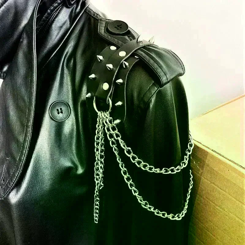 Unisex Leather Shoulder Armor With Rivet Details And Chain Tassel Fashionable Metal Epaulet Accessories For Women Men Oasis Select
