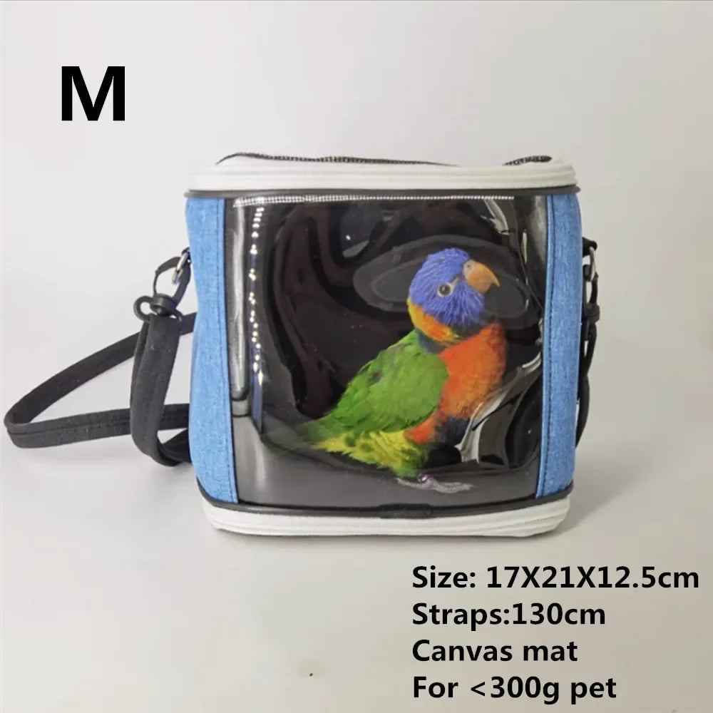 Super Portable Pet Bird Cage Parrot Carrier Travel Bag Breathable Lightweight Hamster Squirrel For Small Animals Pet Accessories Oasis Select Blue canvas M