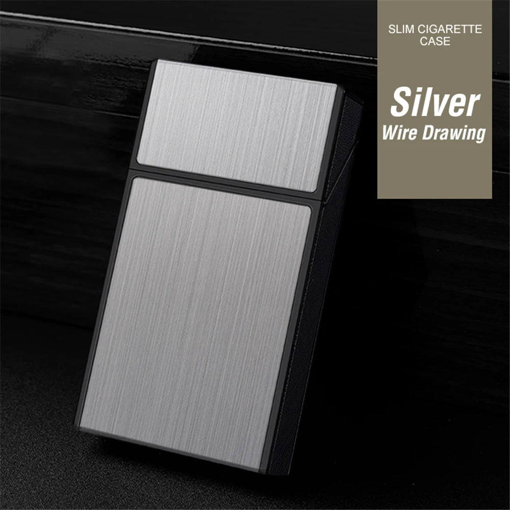 Long Cigarette Case Ultra Thin Flip Cover 20pcs Cigarettes For 100mm Storage Container Box Tobacco Case Smoking Tool Men's Gifts Oasis Select Silver