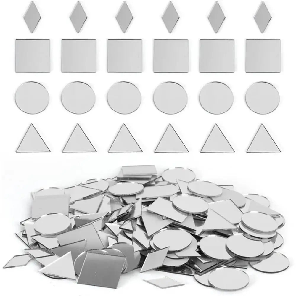 200PCS Multi Shape DIY Craft Mirror Stickers Round Square Triangle Diamond Heart Waterdrop Mirror Tiles Decals Adhesive Backing Oasis Select
