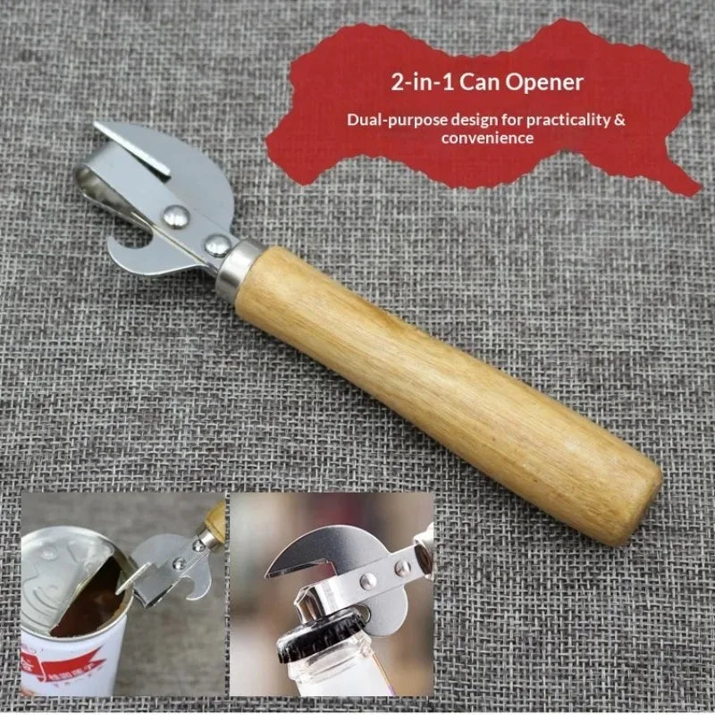 Kitchen Can Opener With Wooden Handle Stainless Steel Bottle Easy Open Tool For Cans Fruit Vegetable Washing Basket Drain Box Oasis Select