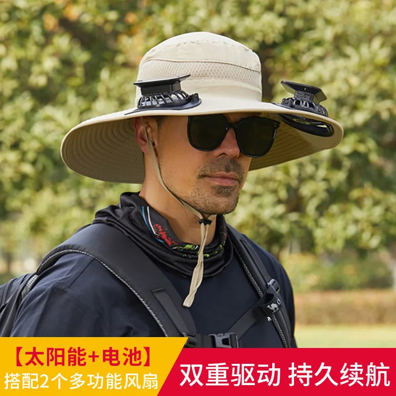 URGGU Solar Fan Hat – Wide Brim UV Protection, 2 Fans