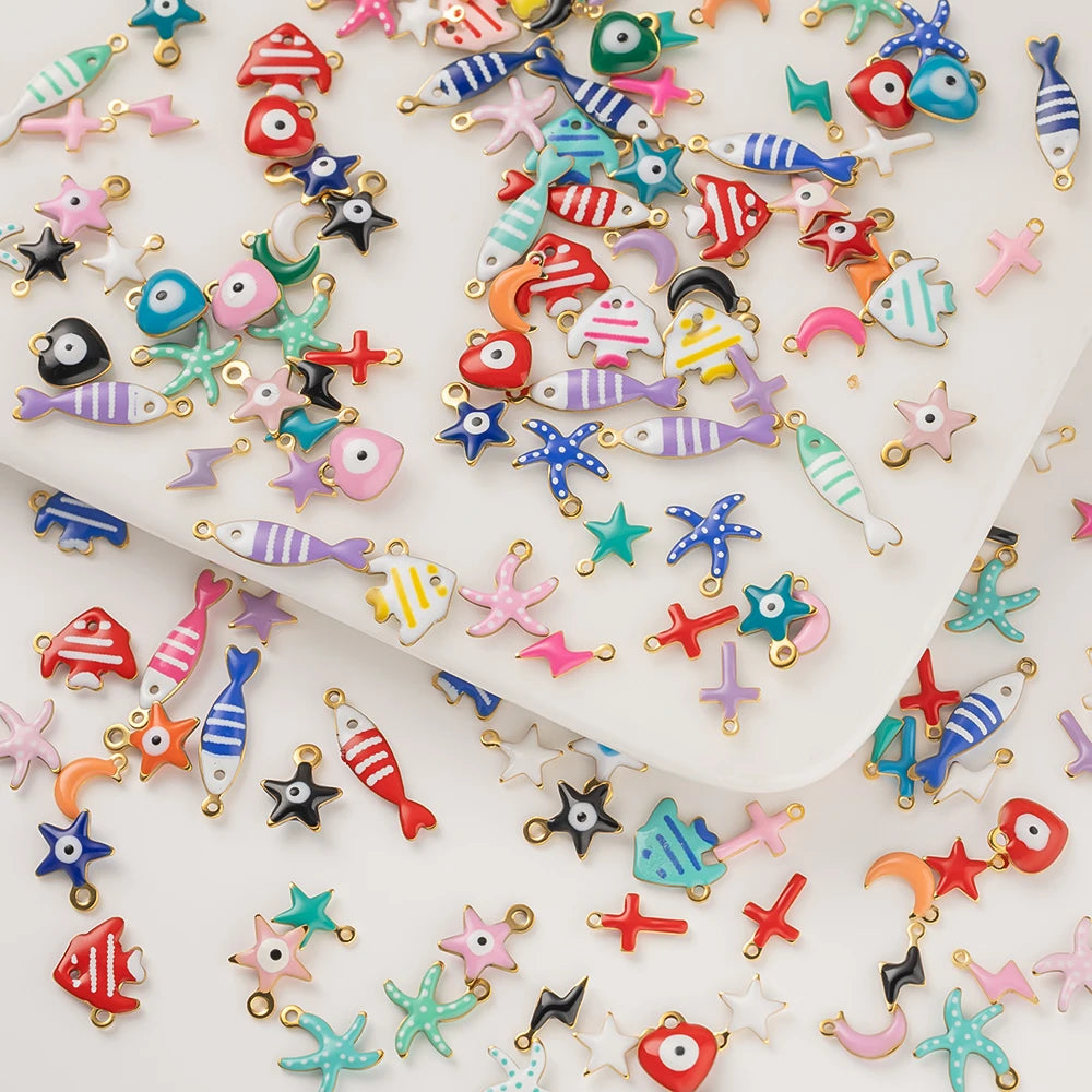 20pcs Gold Stainless Steel Moon Heart Star Fish Charms Enamel Pendant for Jewelry Making Findings DIY Necklace Bracelet Bulk Oasis Select