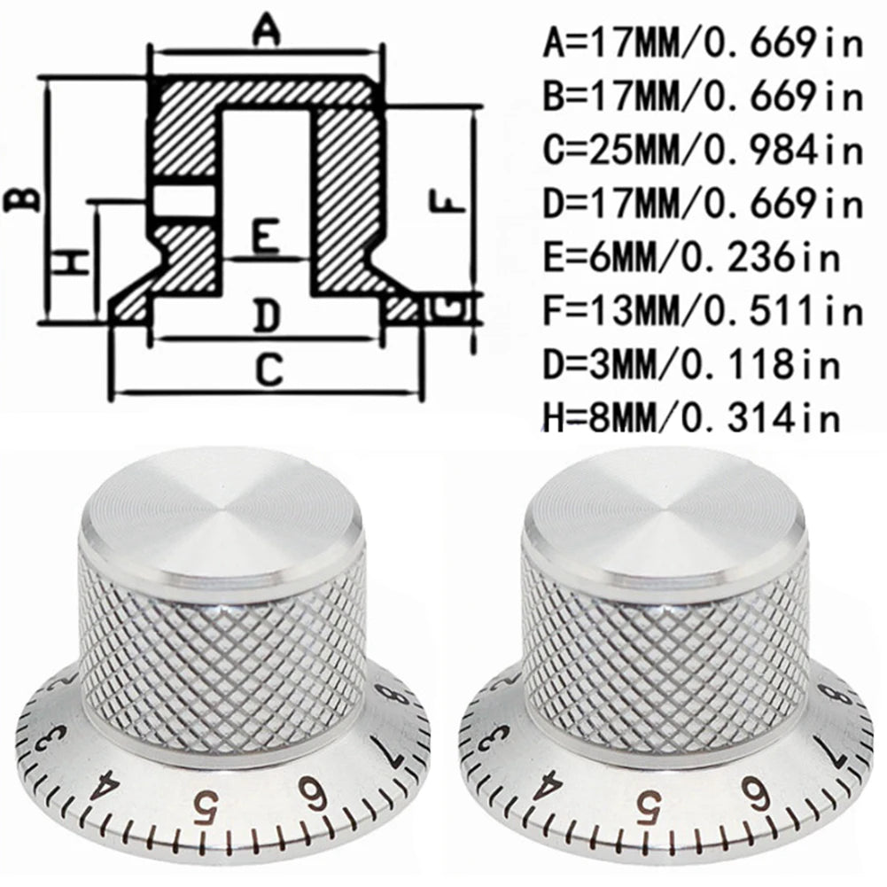 2PCS Aluminum Solid Core Potentiometer Knob Cap Volume Adjustment Knob Hole 6MM Audio Electric Guitar Bass Knob Screw Oasis Select