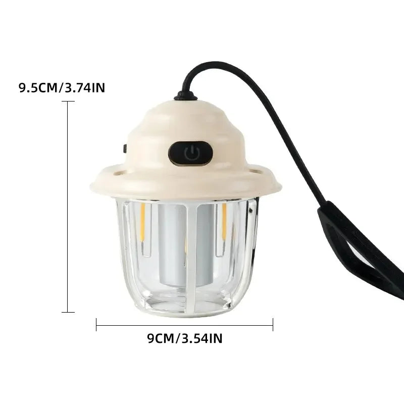 LED Camping Lamp 1200mAh Retro Hanging Tent Lamp 2700K/6500K Emergency Light Lantern IPX4 Waterproof Type C Charging for Outdoor Oasis Select